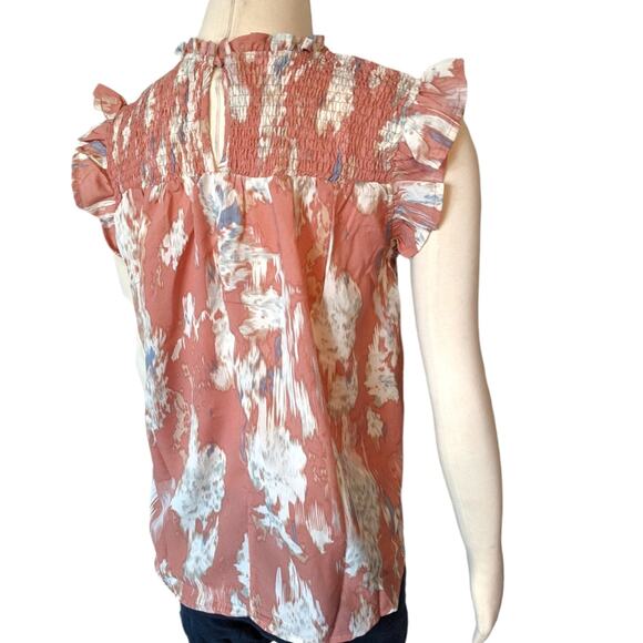 Pink Watercolor Smocked Top Ruffle Sleeves Medium NEW - Picture 5 of 14